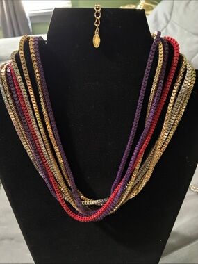 Ali Khan of New York  Layered Multi-Strand Necklace in Gold, Purple & Red
